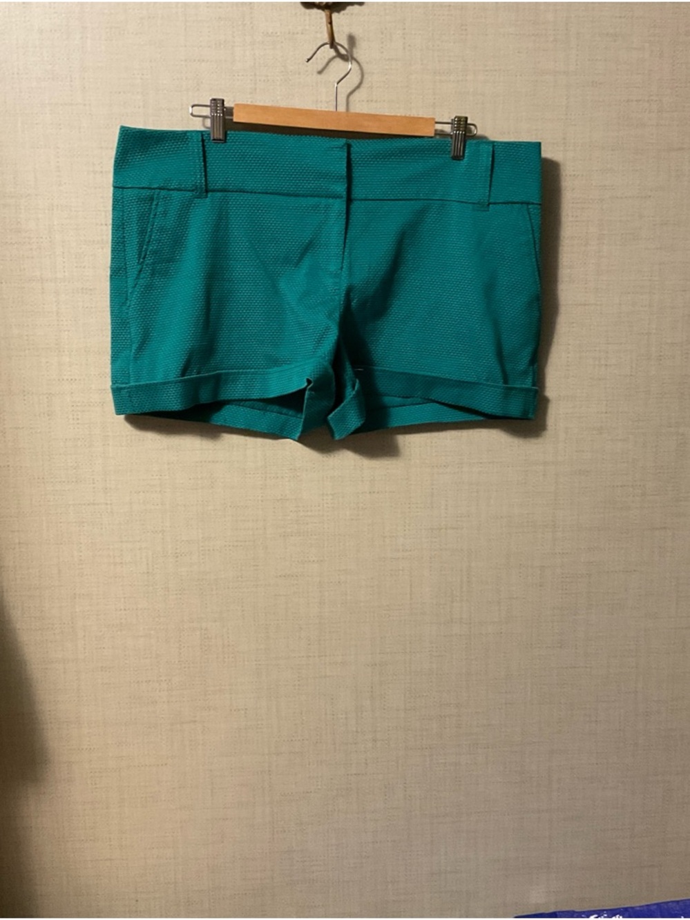 Maurices Teal High-Waist Textured Cuffed Shorts